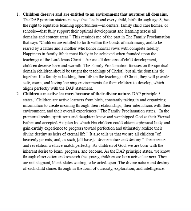 The Family Proclamation DAP Comparisons